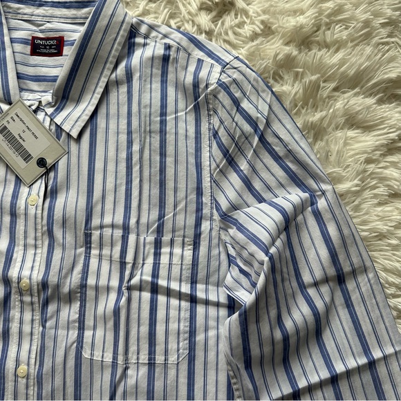 Untuckit Pinot Perse Striped Button Up White Blue New With Tags Size 14 - Picture 6 of 12